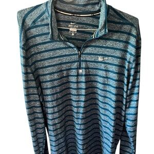 Nike Running XL Quarter-zip Blue Striped Dri-Fit Pullover